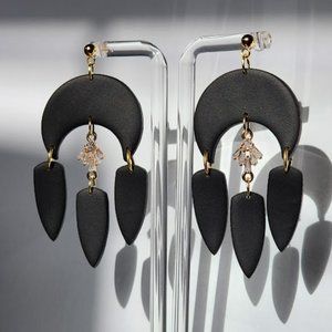 CORDELIA Polymer clay earrings handmade Black Crescent Moon Lightweight 2.5"